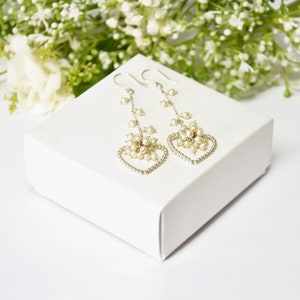 silver pearl bridal earrings, boho pearl wedding earrings, statement earrings, chandelier earrings, unique pearl bridal earrings boho bridal image 7