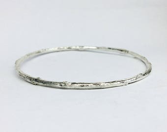 silver branch bangle bracelet, twig bangle bracelet - botanical branch bracelet, twig bracelet, stackable bracelet, nature jewelry