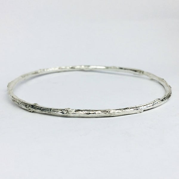 silver branch bangle bracelet, twig bangle bracelet - botanical branch bracelet, twig bracelet, stackable bracelet, nature jewelry