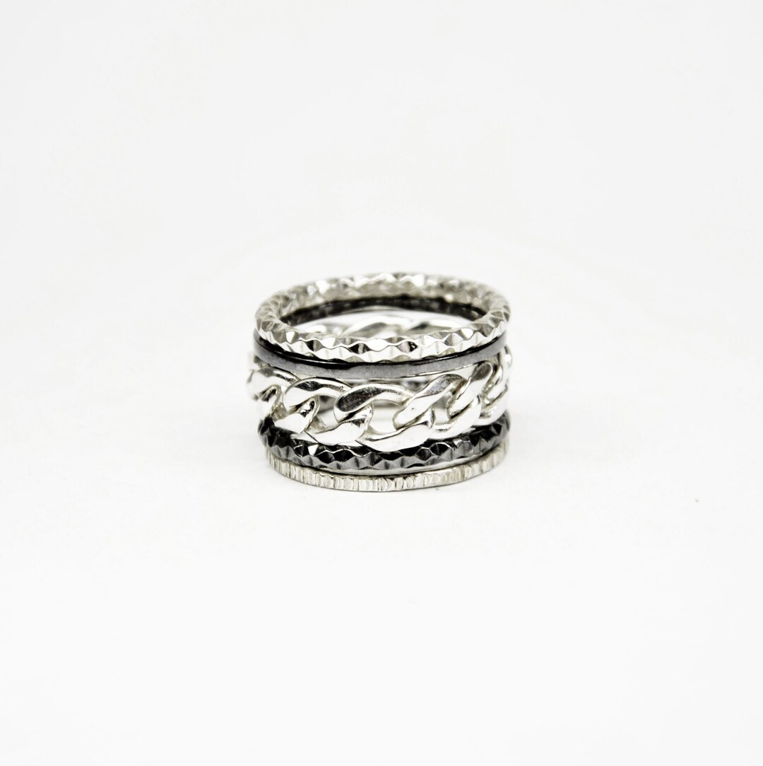 Silver Stackable Rings Set, Curb Chain Stacking Rings, Silver Stack