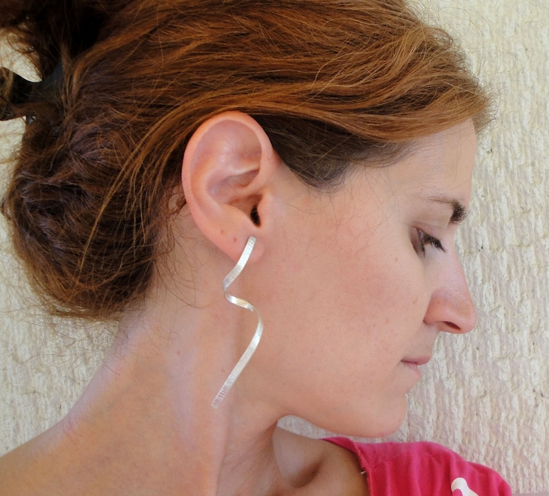 hammmered sterling silver organic earrings, spinning around earrings,contemporary earrings, handmade silver earrings, statement earrings image 4