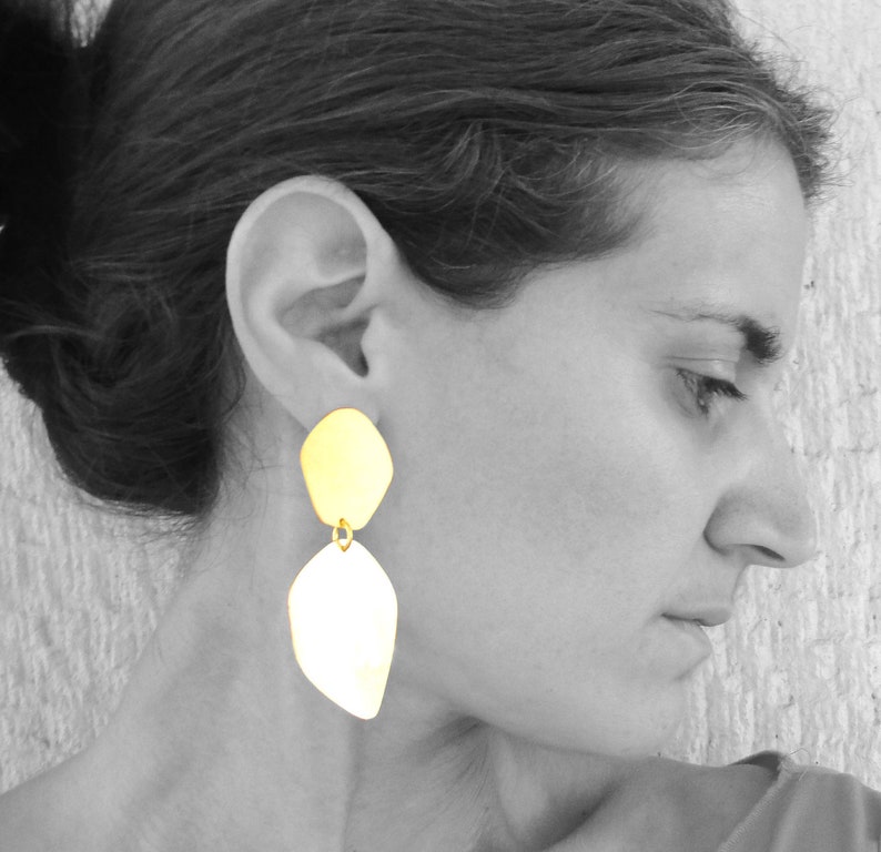 24ct gold plated earrings double petals organic form image 2