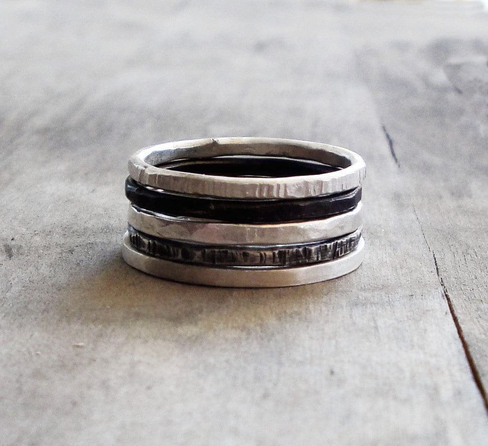 sterling silver stacking rings - set of 5 sterling silver stackable rings mixed silver rings,stacking ring set