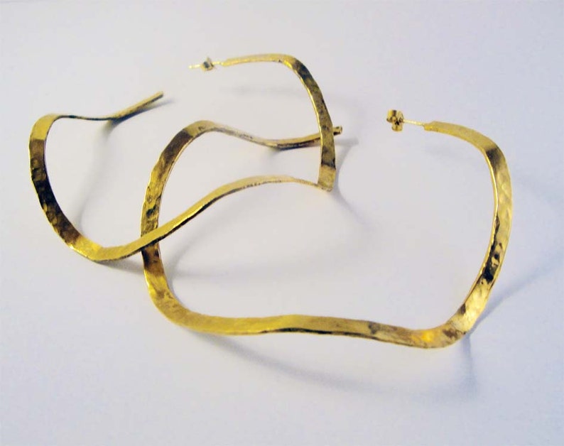 gold plated silver hoop earrings,statement hoops statement silver hoop earrings boho earrings gold wavy earrings large gold hoop earrings