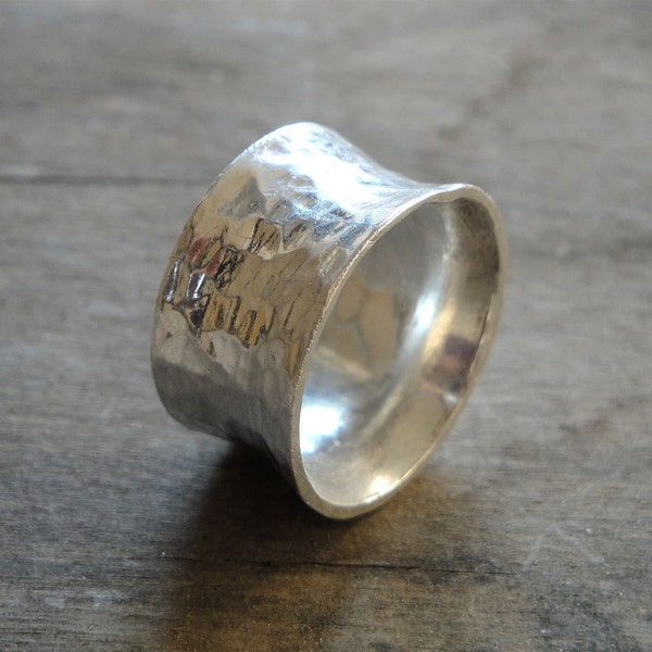 handmade hammered sterling silver mens ring - unisex ring