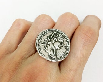 big silver coin ring, ancient roman silver coin ring,  sterling silver ring - gift for her, gift for mom,