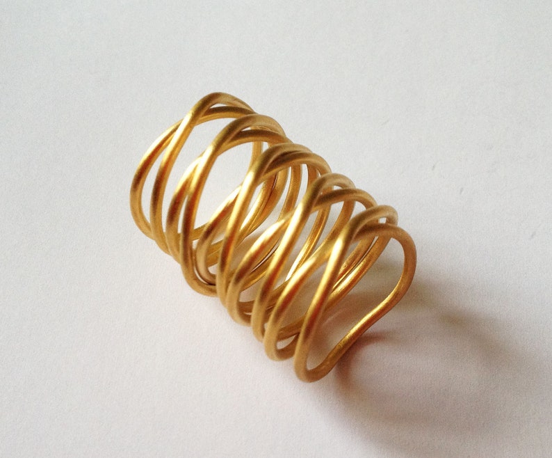 gold statement ring, minimalist gold ring, gold wrap ring, handmade wraparound wire ring, bronze statement ring, big gold wire image 3