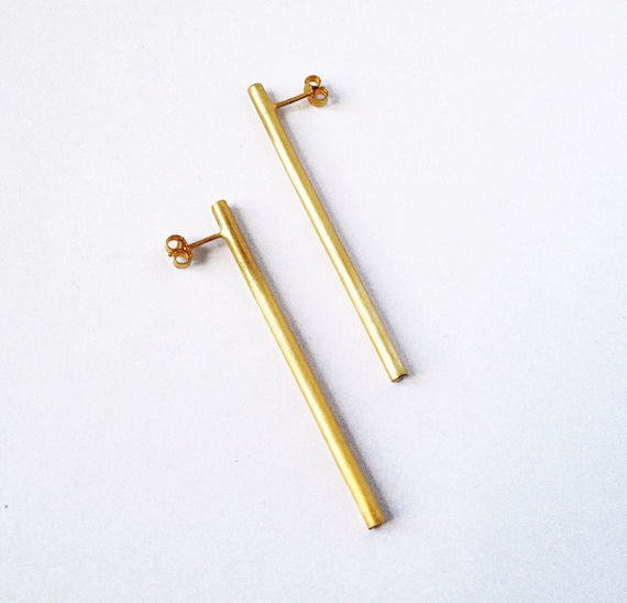 Gold Bar Earrings Gold Line Earrings Handmade Gold Geometry Etsy