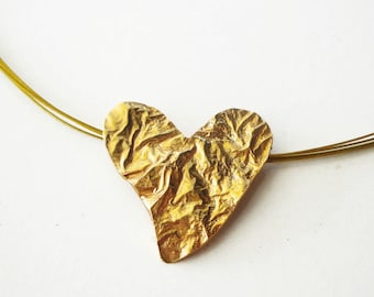 24K gold plated bronze heart - gold heart