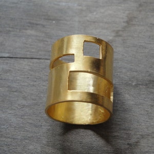 gold statement ring, 24 ct gold plated bronze geometry minimalistic handmade ring, made to order image 2