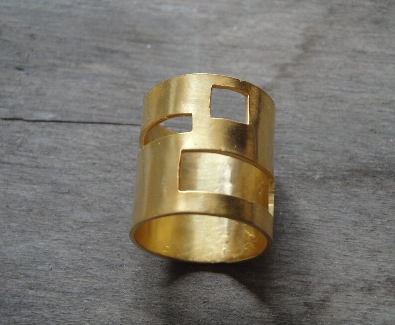 gold statement ring, 24 ct gold plated bronze geometry minimalistic handmade ring, made to order image 2