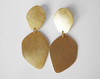 24ct gold plated earrings double petals organic form