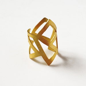 gold statement ring, gold geometry ring, architectural ring, gold plated bronze ring, adjustable ring, geometry ring, gold minimalist ring image 2