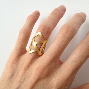 gold statement ring, gold geometry ring, architectural ring, gold plated bronze ring, adjustable ring, geometry ring, gold minimalist ring image 4