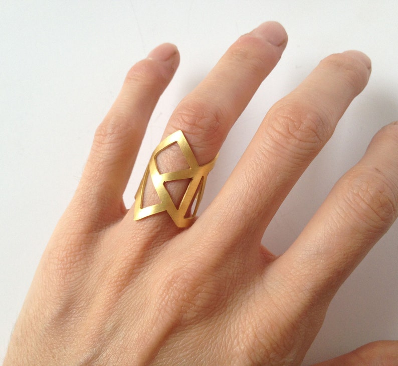 gold statement ring, gold geometry ring, architectural ring, gold plated bronze ring, adjustable ring, geometry ring, gold minimalist ring image 4