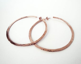 handmade 24K rose gold plated hammered extra large hoops earrings bronze earring rose gold statement earrings