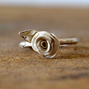 silver rose ring, silver twig ring, silver branch ring, sterling silver rose ring, silver leaf rose engagement ring, gift for her image 1