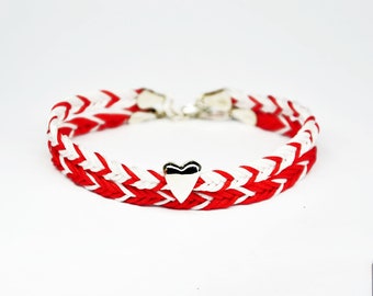 handwoven unisex friendship bracelet, μαρτάκια 2022, red white cord bracelets, handmade silver 925 bracelets ,silver 925 closure