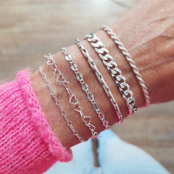 925 Sterling Silver Solid Curb Chain Bracelet, Unisex Chunky