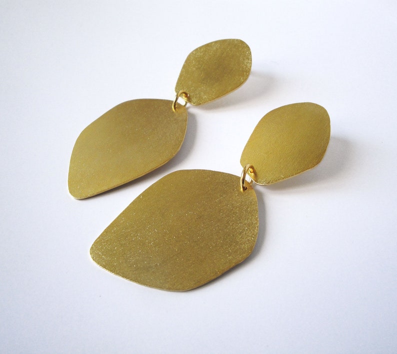 24ct gold plated earrings double petals organic form image 3