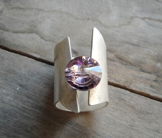 Sterling Silver Statement Ring, Light Amethyst Purple Swarovski Element,  February Stone Ring, Statement Jewelry, Handmade Statement Ring - Etsy