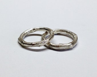 silver wedding rings, silver twig rings, silver branch rings, set of 2, twig wedding bands, wedding band set, silver wedding rings