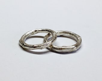 シルバーの結婚指輪、シルバーの小枝リング、シルバーの枝リング、2個セット、小枝の結婚指輪、結婚指輪セット、自然をモチーフにしたシルバーリング