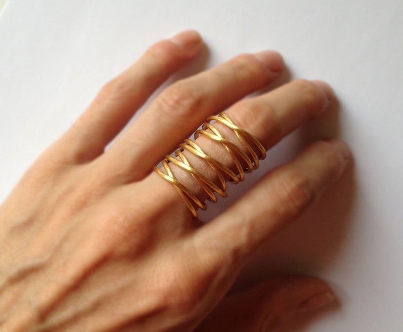 gold statement ring, minimalist gold ring, gold wrap ring, handmade wraparound wire ring, bronze statement ring, big gold wire image 4