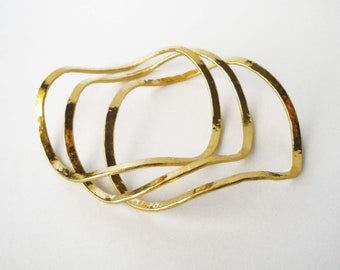 gold bangle bracelets statement bracelets 24K gold plated bronze wavy bangle bracelets set of 3