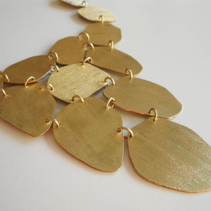gold statement necklace,24Kt gold bib organic bronze necklace ,bib necklace,gold petal statement jewelry, statement organic necklace image 3