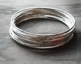 silver bangle bracelet set, handmade sterling silver bangles, set of 10, set of 5 & 7, sterling silver bracelets, hammered bangle bracelets