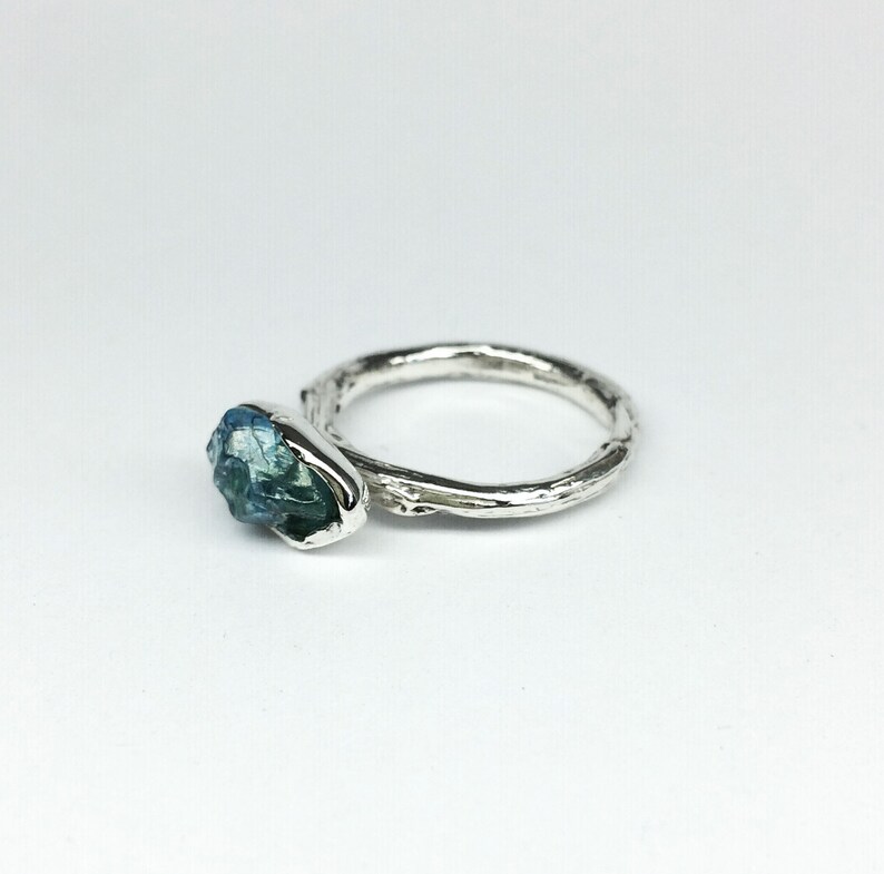 Raw Blue Apatite Ring Blue Stone Ring Silver Branch Stone - Etsy