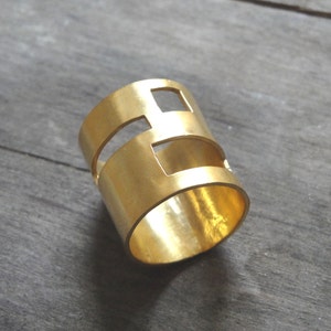 gold statement ring, 24 ct gold plated bronze geometry minimalistic handmade ring, made to order image 1