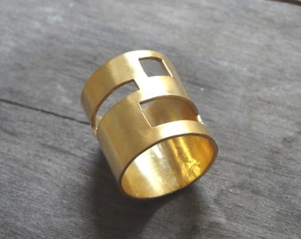 gold statement ring, 24 ct gold plated bronze geometry minimalistic handmade ring, made to order