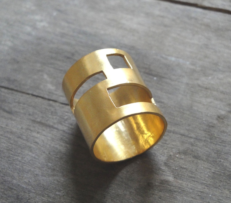 gold statement ring, 24 ct gold plated bronze geometry minimalistic handmade ring, made to order image 1