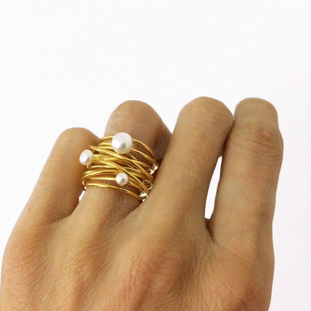 Handmade Gold Statement Pearl Ring Gold Minimalist Ring Gift for Her