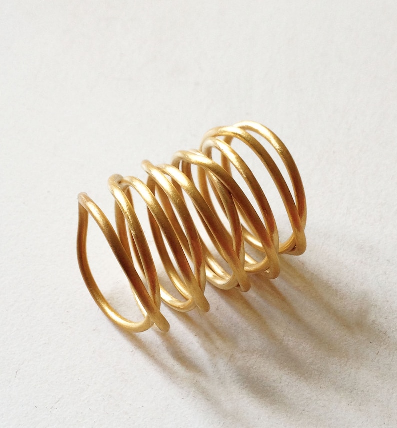 gold statement ring, minimalist gold ring, gold wrap ring, handmade wraparound wire ring, bronze statement ring, big gold wire image 2