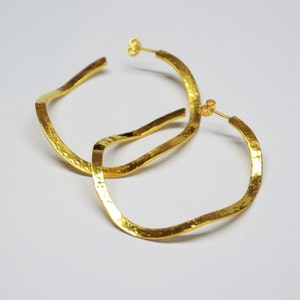 sterling silver 24 ct gold plated hammered medium organic hoops earrings