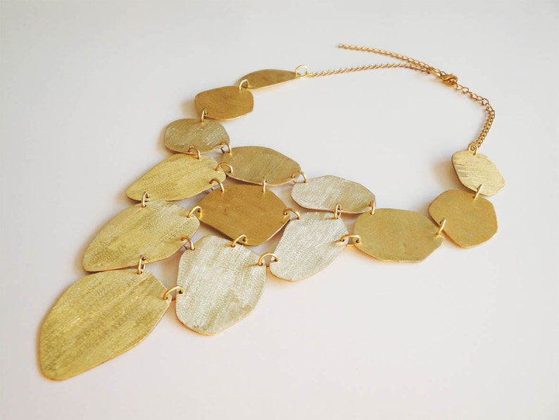 gold statement necklace,24Kt gold bib organic bronze necklace ,bib necklace,gold petal statement jewelry, statement organic necklace image 4