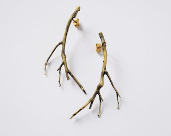 branch jewelry bronze twig earrings - gold branch earrings  statement earrings gold plated ear studs gift for her