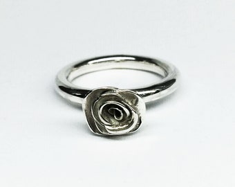 sterling silver rose ring, statement silver wedding bridal rose ring, statement handmade silver ring, dainty elegant rose ring