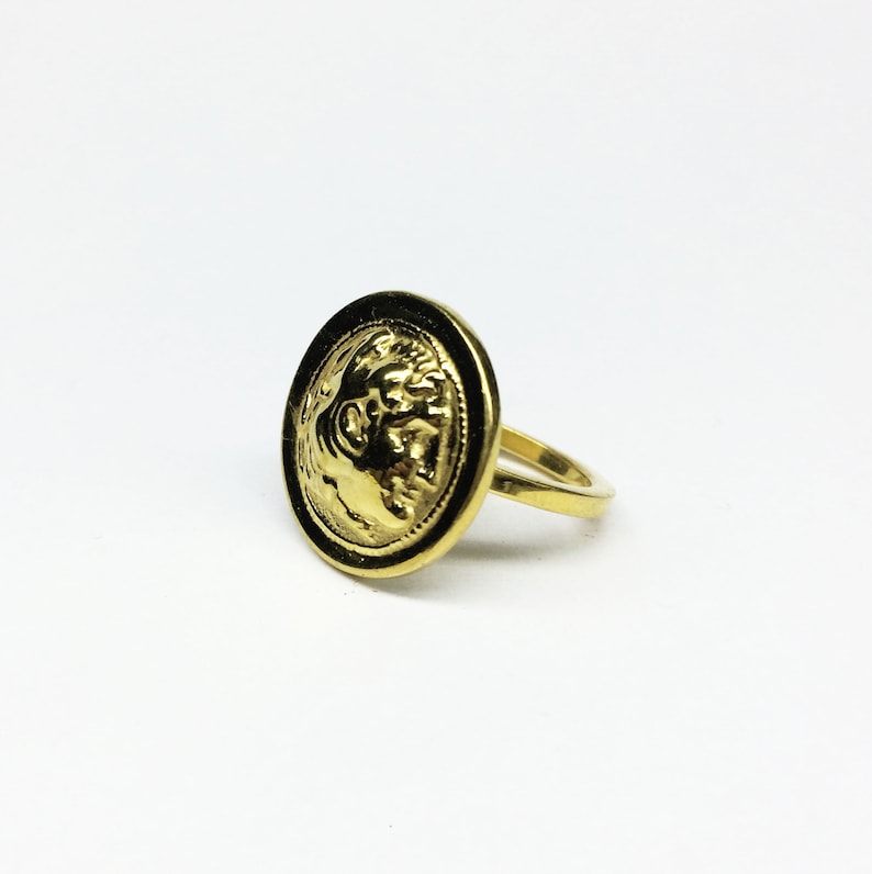 Ancient Greek Gold Coin Ring Gold Statement Ring Gold Plated Etsy