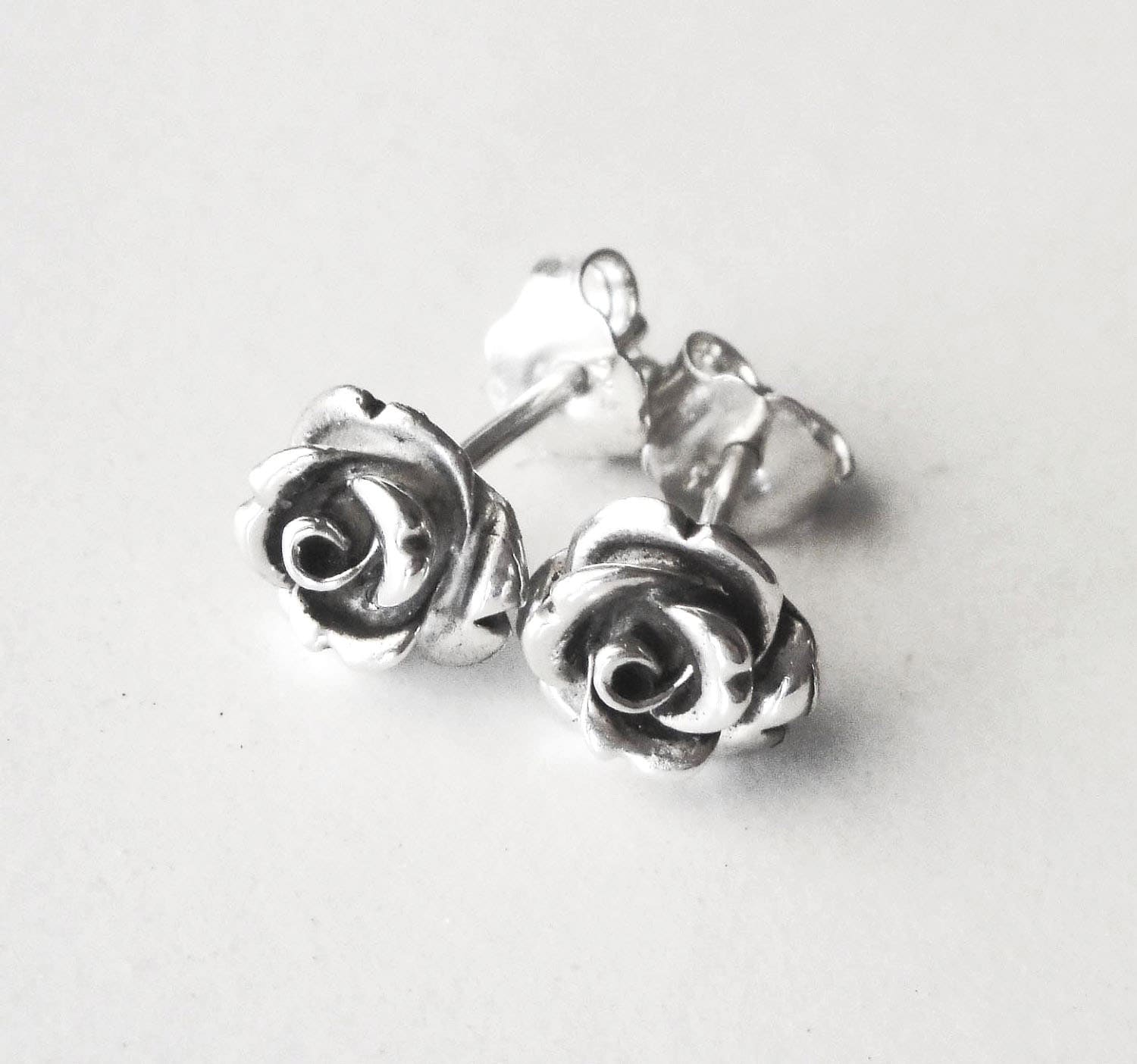 Rose Stud Earrings Sterling Silver - Etsy Rose Stud Earrings Sterling Silver - Etsy