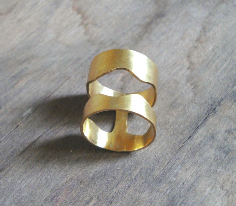 gold plated statement ring, big gold organic ring, handmade bronze ring image 3