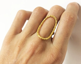 Gold offener ovaler Ring, goldener Statement-Ring, vergoldeter Silberring, großer Ellipsenring, minimaler Goldring, großer Statement-Ring