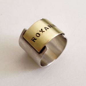 customized silver mens ring, rustic silver oxidized ring, personalized initial mens ring, silver mens ring bronze rustic ring  gift for him