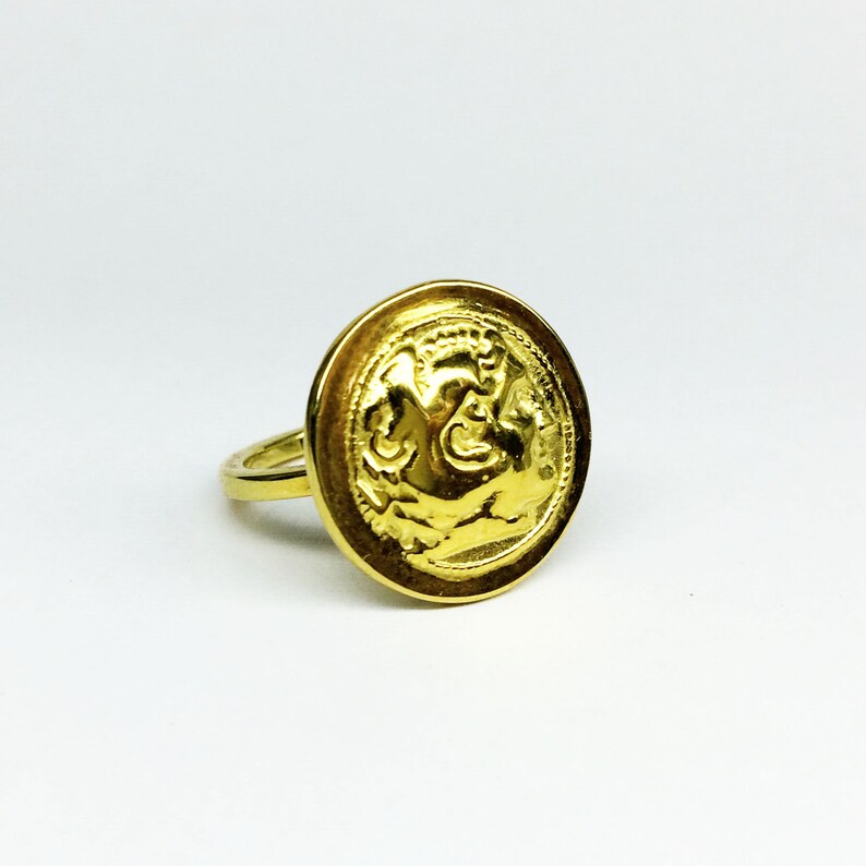 Ancient Greek Gold Coin Ring Gold Statement Ring Gold Plated Etsy