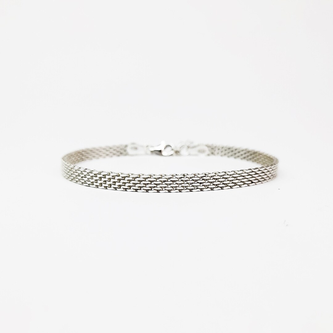 Sterling Silver Flat Chain Bracelet, Wide Flat Unisex Bismark