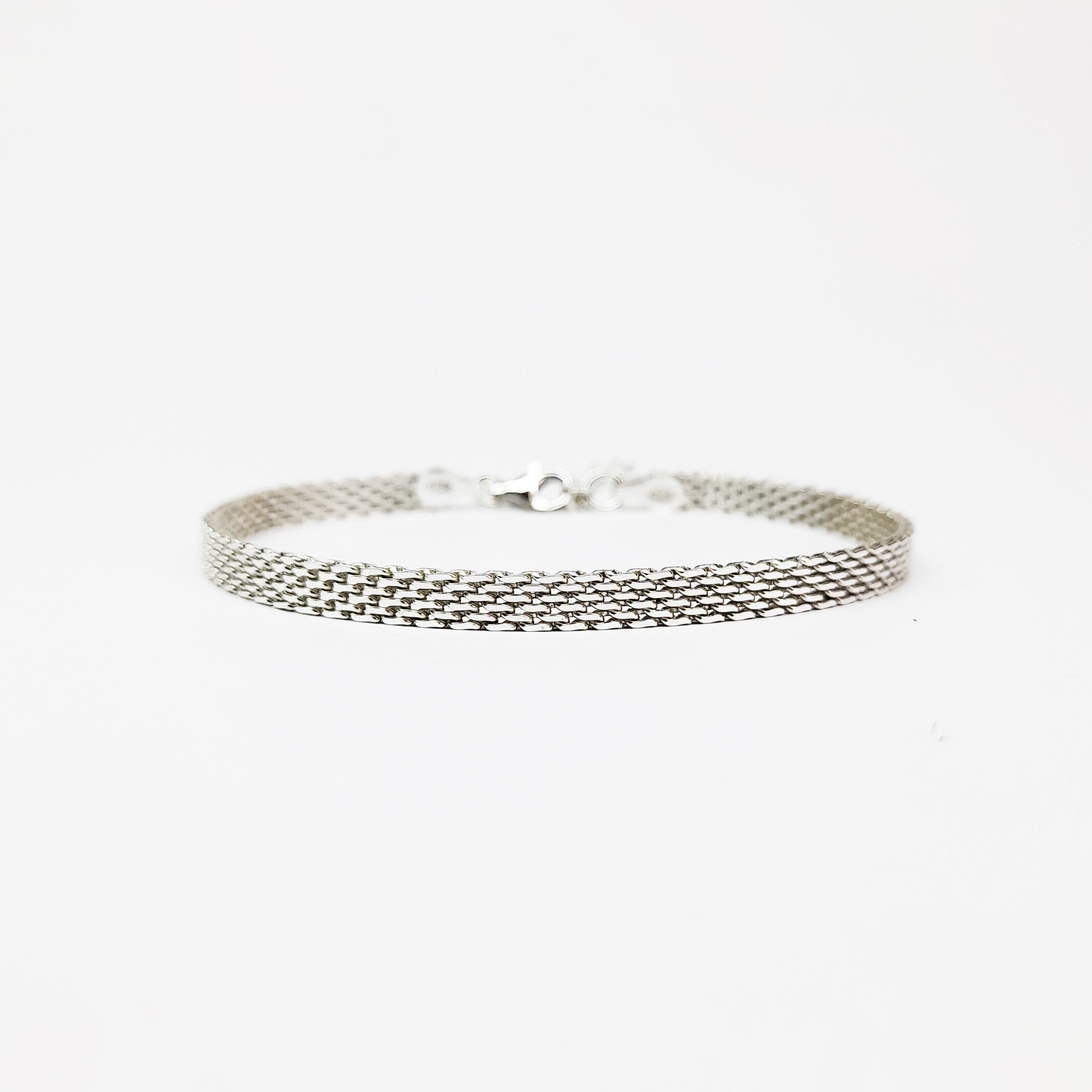 Sterling Silver Flat Chain Bracelet, Wide Flat Unisex Bismark