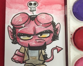 Hellboy (Anung Un Rama) - original Aquarell Skizze Karte ACEO-Kunst